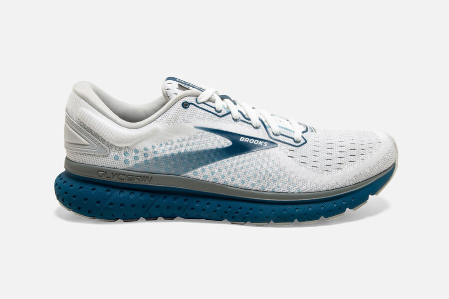 Brooks Glycerin 18 Road Running Shoes - Mens - White/Blue - ER5628017